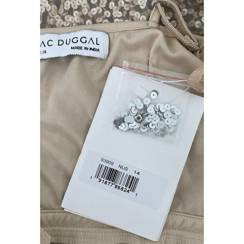 Mac Duggal 93909 Nude Silver Sequin Gown Sheer High Neck Short Sleeve Size 14 - Picture 8 of 8